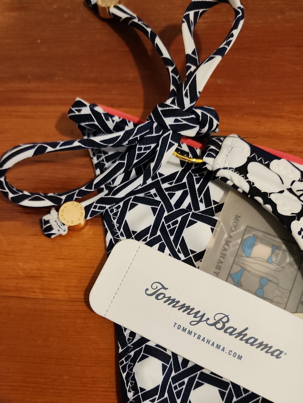NEW! Tommy Bahama Navy, White Size XS Tie-Side Bikini Bottom UPF 50 - Picture 4 of 4
